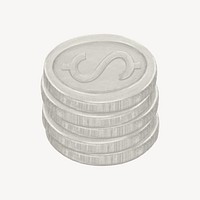 Silver stacked coin, money & finance illustration