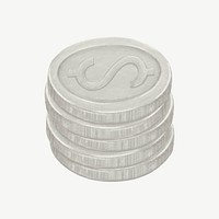 Silver stacked coin, money & finance illustration psd