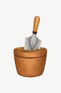 Plant pot and trowel, gardening illustration psd