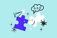 Cartoon puzzle smiling, communication remix psd