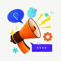 Marketing tool remix, orange megaphone illustration psd