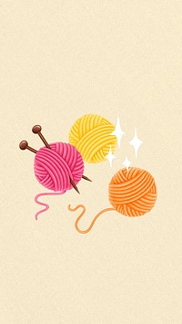 Cute crochet yarn iPhone wallpaper, hobby illustration
