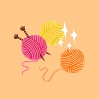 knitting needle ball, crochet hobby illustration psd