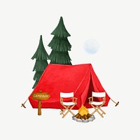 Camping site aesthetic, tent, chairs and campfire remix psd