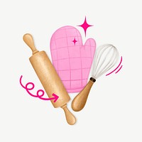 Baking tool aesthetic, glove, rolling pin remix psd