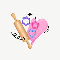 Baking tool aesthetic, glove, rolling pin remix psd