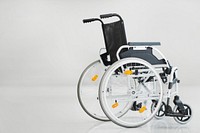 Empty wheelchair, hospital image with copy space