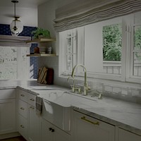 Modern kitchen, dark mood image with copy space