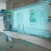 Kitchen with smart technology image with copy space