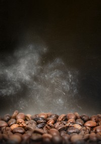 Roasted coffee beans, dark image with copy space