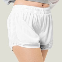 Women’s white shorts psd mockup with logo apparel shoot