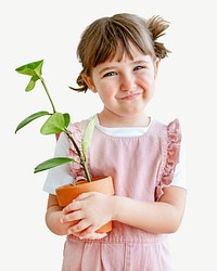 Pretty girl holding plant psd