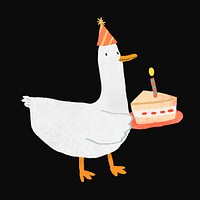 Cute duck birthday, cake illustration, collage element  psd