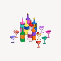 Cocktail bar bottles, funky illustration vector