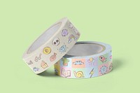 Washi tape mockup, cute doodle pattern psd