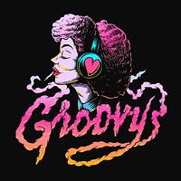 Groovy afro woman, music illustration psd