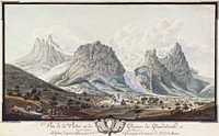 18th century view of Grindelwald (1780) by Swiss architect Niklaus Sprüngli. The contrast and colors of the scan have been improved.