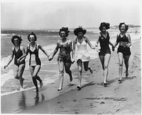 Mediterranean Beach Scene - Members of the Women's Army Corps stationed in North Africa. Recreational periods mean... - NARA - 196356