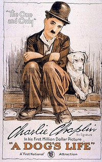 Film poster for the 1918 Charlie Chaplin vessel A Dog's Life