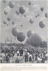 Hot air balloon races at the 1900 Paris World Fair. These events would take place in Vincennes, in the outskirts of Paris. There was an altitude contest which was won by Mr. Balsan - who reached an altitude of 8,357 meters in his hot air balloon. The same Mr. Balsan became famous for winning a contest involving both distance and duration; it took him 35 hours to reach Russia.
