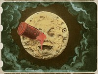 Frame from the only surviving hand-colored print of Georges Méliès's 1902 film Le voyage dans la lune.