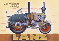 Schematic, showing major technical details of a LANZ Bulldog tractor from Heinrich Lanz Company.