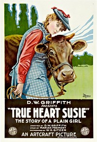 True Heart Susie is a 1919 American drama film directed by D. W. Griffith and starring Lillian Gish. This is a poster for the film .