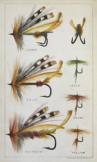 Various fishing flies and hooks; Fishing tackle.