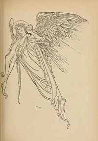 Every time a good child dies, an angel of God comes down to earth, takes the dead child in his arms flies with it to all the places the child had loved during his life. (Illustration by Charles Robinson in Fairy tales from Hans Christian Andersen)