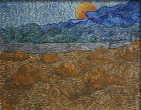 Landscape with wheat sheaves and rising moon; nl: Landschap met korenschelven en opkomende maan (1889) by Vincent van Gogh