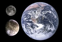 Diameter comparison of Ganymede, Moon, and Earth.Scale: Approximately 29km per pixel.