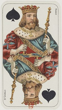 French tarot deck, "Tarot nouveau" style, B. P. Grimaud editor, France, 1898: king of spades