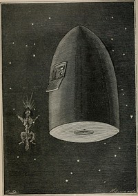 Identifier: fromearthtomoond00vern (find matches)Title: From the Earth to the Moon direct in ninety-seven hours and twenty minutes, and a trip round itYear: 1874 (1870s)Authors: Verne, Jules, 1828-1905Subjects:Publisher: New York : Scribner, ArmstrongContributing Library: University of Illinois Urbana-ChampaignDigitizing Sponsor: University of Illinois Urbana-ChampaignView Book Page: Book ViewerAbout This Book: Catalog EntryView All Images: All Images From BookClick here to view book online to see this illustration in context in a browseable online version of this book.Text Appearing Before Image:tain, and inspace bodies fall or move (which is the same thing) Avith equalspeed whatever be their weight or form; it is the air, which by itsresistance creates these differences in weight. When you create avacuum in a tube, the objects you send through it, grains of dustor grains of lead, fall with the same rapidity. Here in space is thesame cause and the same effect. Just so, said NichoU, and everything we throw out of theprojectile will accompany it until it reaches the moon. Ah! fools that we are ! exclaimed Michel. Why that expletive ? asked Barbicane. Because we might have filled the projectile with usefulobjects, books, instruments, tools, &c. We could have thrownthem all out, and all would have followed in our train. Buthappy thought ! Why cannot we Avalk outside like the meteor ?Why cannot we launch into space through the scuttle ? Whatenjoyment it would be to feel oneself thus suspended in ether,more favoured than the birds who must use their wings to keepthemselves up IText Appearing After Image:IT WAS THE BODY OF SATELLITE. (p. 201.) QUESTION AND ANSWER. 201 Granted, said Barbicane, but how to breathe ? Hang the air, to fail so inopportunely ! But if it did not fail, Michel, your density being less thanthat of the projectile, you would soon be left behind. Then wo must remain in our car ? We must! Ah ! exclaimed Michel, in a loud voice. What is the matter, asked NichoU. I know, I guess, what this pretended meteor is ! It is noasteroid which is accompanying us ! It is not a piece of a planet. What is it then ? asked Barbicane. It is our unfortunate dog ! It is Dianas husband ! Indeed, this deformed, unrecognizable object, reduced to nothing,was the body of SateUite, flattened like a bagpipe without wind,and ever mounting, mounting 1 202 ROUND THE MOON. CHAPTER VII. A MOMENT OP INTOXICATION. Thus a phenomenon, curious but explicable, was happening underthese strange conditions. Every object thrown from the projectile would follow the samecourse and never stop until it did. TheNote About ImagesPlease note that these images are extracted from scanned page images that may have been digitally enhanced for readability - coloration and appearance of these illustrations may not perfectly resemble the original work.