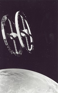 This the classic space station image from the movie 2001:a Space Odyssey, directed by Stanley Kubrick in 1968. Praised for its special effects, the movie based its space station concept on Wernher Von Braun's model. Kubrick's station in the movie was 900 feet in diameter, orbited 200 miles above Earth, and was home to an international contingent of scientists, passengers, and bureaucrats.Image # : 2001SpaceStation