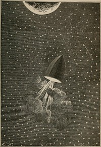 Identifier: fromearthtomoond00vern (find matches)Title: From the Earth to the Moon direct in ninety-seven hours and twenty minutes, and a trip round itYear: 1874 (1870s)Authors: Verne, Jules, 1828-1905Subjects:Publisher: New York : Scribner, ArmstrongContributing Library: University of Illinois Urbana-ChampaignDigitizing Sponsor: University of Illinois Urbana-ChampaignView Book Page: Book ViewerAbout This Book: Catalog EntryView All Images: All Images From BookClick here to view book online to see this illustration in context in a browseable online version of this book.Text Appearing Before Image:companions so much in going, would be repeated on theirreturn under the very same conditions. At this precise momentthey must act. Already the projectiles conical top was sensibly turned towardsthe lunar disc, presented in such a way as to utilize the whole ofthe recoil produced by the pressure of the rocket apparatus. Thechances were in favour of the travellers. If its speed was utterlyannulled on this dead point, a decided movement towards themoon would suffice, however slight, to determine its fall. Five minutes to one, said NichoU. All is ready, replied Michel Ardan, directing a lighted matchto the flame of the gas. Wait! said Barbicane, holding his chronometer in his hand. At that moment weight had no effect. The travellers felt inthemselves the entire disappearance of it. They were very nearthe neutral point, if they did not touch it. One oclock, said Barbicane. IMichol Ardan applied the lighted match to a train in com-munication with the rockets. No detonation was heard in theText Appearing After Image:AEDEN APPLIED THE LIGHTED MATCH. 11. .»««•: A STRUGGLE AGAINST THE IMPOSSIBLE. 297 inside, for there was no air. But, tliroiigli tlie scuttles Barbicanosaw a prolonged smoke, the flames of which were immediatelyextinguislied. The projectile sustained a certain shock, which was scneihlyfelt in the interior. The three friends looked and listened without speaking, andscarcely breathing. One might have heard the beating of theirheaits amidst this perfect silence. Are we falling ? asked Michel Ardan, at length. No, said Nicholl, since the bottom of the projectile is notturning to the lunar disc ! At this moment, Barbicane, quitting the scuttle, turned to histwo companions. He was frightfully pale, his forehead wrinkled,and his lips contracted. We are falling ! said he. Ah 1 cried Michel Ardan, on to the moon ? On to the earth ! The devil! exclaimed Michel Ardan,adding philosophically, well, when we came into this projectile we were very doubtfulas to the ease with which we should getNote About ImagesPlease note that these images are extracted from scanned page images that may have been digitally enhanced for readability - coloration and appearance of these illustrations may not perfectly resemble the original work.