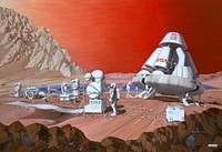 NASA artist's conception of a human mission to Mars (painting).