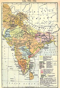 A map of India during 1700–1793 AD