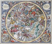 Andreas Cellarius: Harmonia macrocosmica seu atlas universalis et novus, totius universi creati cosmographiam generalem, et novam exhibens. Plate 23.COELI STELLATI CHRISTIANI HÆMISPHÆRIUM POSTERIUS - Second hemisphere with the Christianized firmament.