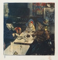 Offered for sale by Abbott and Holder in September 2020 when it was described as "A Tea Shop (W.28). Lithograph, printed in colours. Signed. 1909. From an edition of 50. 24.7x24.2 cm."