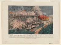 Admiral Farragut's fleet engaging the rebel batteries at Port Hudson, March, 14th (1863) by Currier & Ives