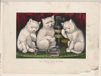 The three jolly kittens - after the feast (1871) by Currier & Ives