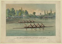 The great international university boat race On the river Thames (England) from Putney to Mortlake 4 miles 2 furlongs August 27th Between the picked crews of the Harvard (American) and Oxford (English) universities (1869) by Currier & Ives