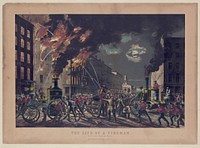 The life of a fireman: the new era, steam and muscle (1861) by Currier & Ives