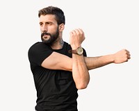 Fit man stretching, isolated image