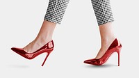 Fashionable woman in red shiny heels mockup
