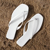 Beach sandals mockup psd white summer fashion aerial view