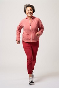 60 years old Asian Senior woman running sweatshirt footwear smiling. 