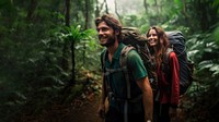 couple of backpackers adventure in a jungle.  