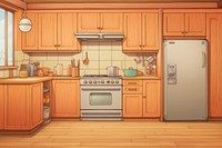 Wooden house kitchen refrigerator appliance cartoon. AI generated Image by rawpixel.