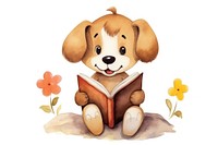 Happy puppy read a book cartoon reading mammal. AI generated Image by rawpixel.